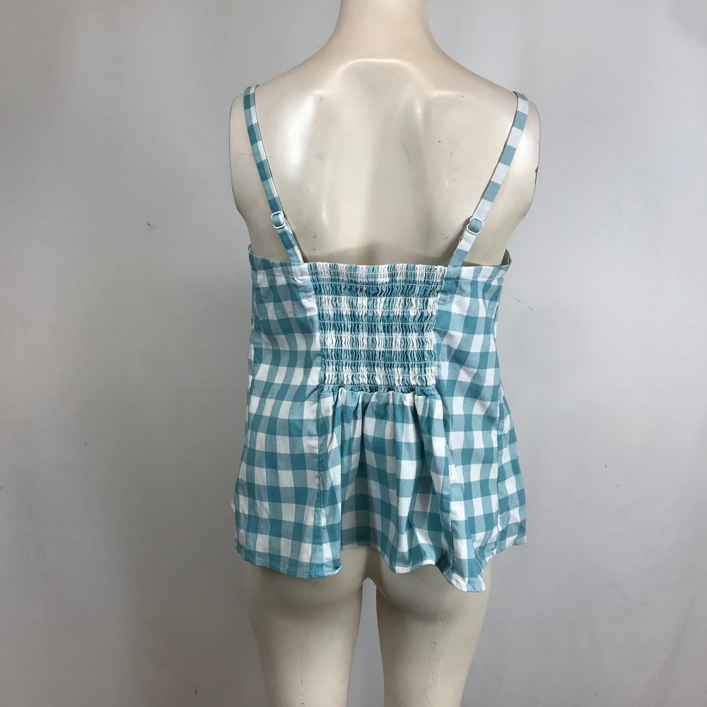 Torrid Blue White Gingham Button Front Smocked Ba… - image 5